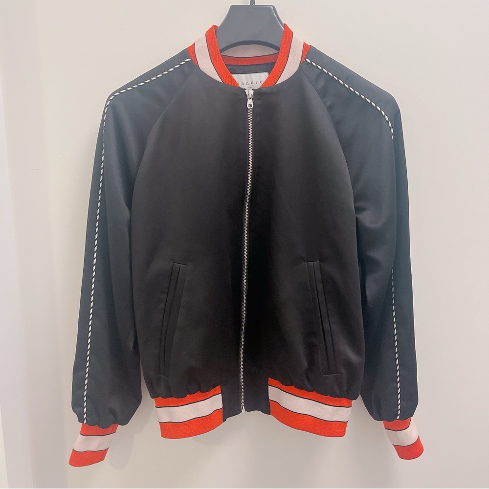 Sandro love karma embroidered zip up bomber jacket size FR 1